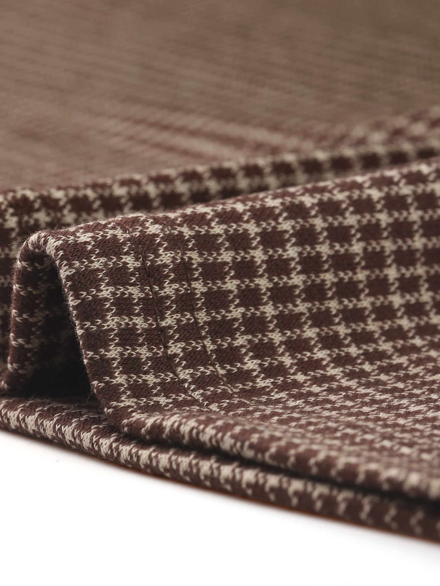 Unique Bargains Women's Work Office 3/4 Sleeve Boat Neck Houndstooth Top M Brown Khaki
