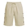 thumbnail image 4 of vdgthytj Mens Shorts Casual Lightweight Side Buttons Elastic Waist Drawstring Cotton Linen Beach Vacation Shorts with Pockets, 4 of 6