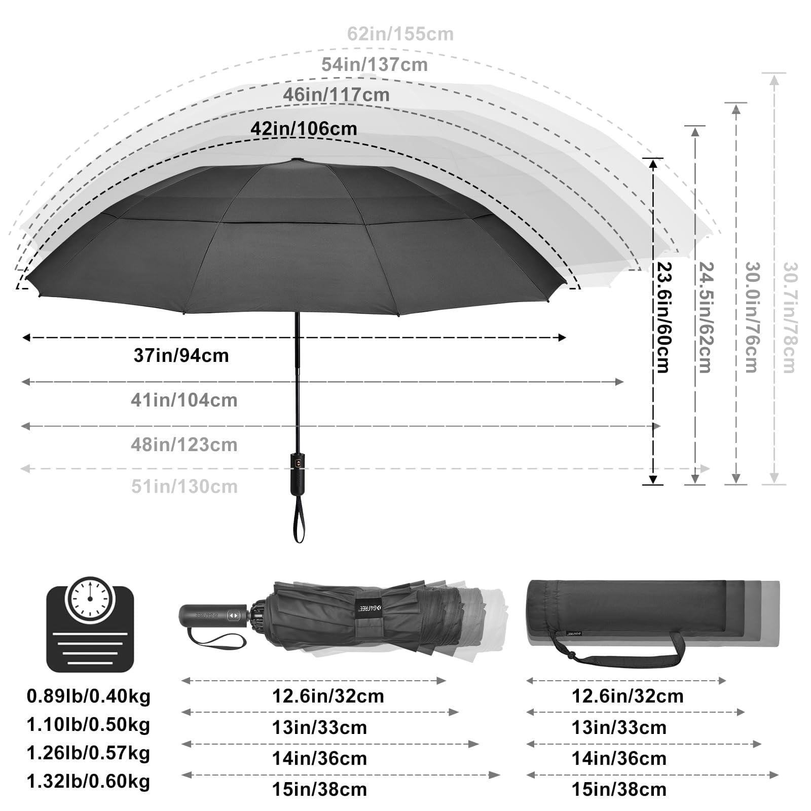 G4Free 42/46/54/62 Inch Large Golf Umbrella Compact Reverse Travel Umbrella 10 Ribs Windproof for Rain Double Canopy Automatic Open Close
