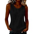 thumbnail image 2 of ClodeEU Women's Round Neck Sleeveless Tank Top,Casual Loose Fit Solid Color Blouse with Button for Summer Black,Women's Plus L, 2 of 6