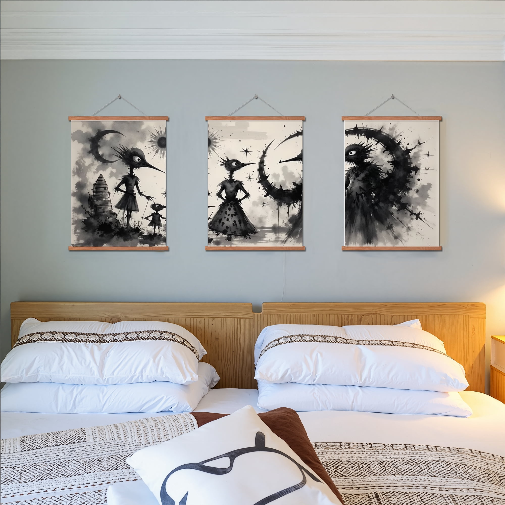 MAYEERTY Modern Abstract Wall Art Painting, Living Room Decor, Brown Hanging Rod Frame, 23.6"x15.8"