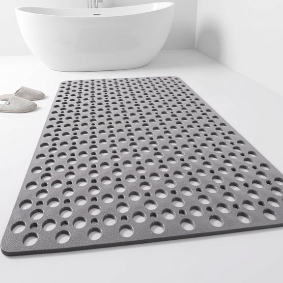 Non-Slip Shower Mat for Bathtub - 27.6x15" Grey Washable Bath Mat with Suction Cups, Easy to Clean Secure Rubber Mat for Inside Showers