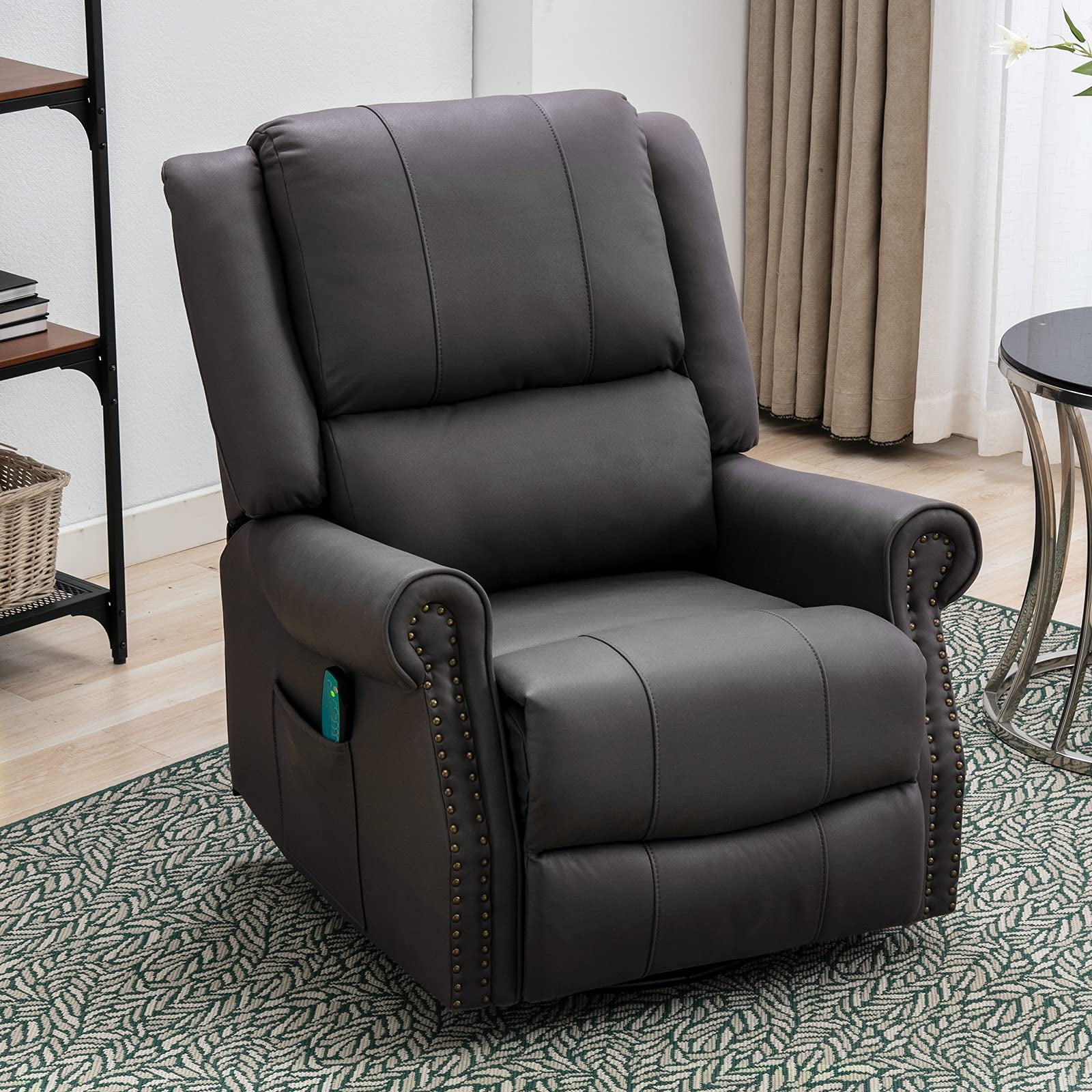 HOMREST Massage Recliner Chair 360°Swivel Heated , Faux Leather