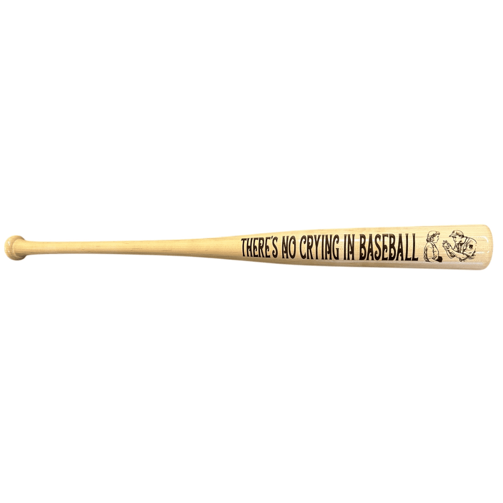 There's No Crying in Baseball Engraved Wooden Baseball Bat with Wall Mount