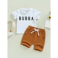 thumbnail image 3 of Musuos Toddler Boys Summer Outfits 6M 12M 18M 24M 3Y Letter Print Short Sleeve Crew Neck T-shirt and Stretch Casual Rolled Shorts Set, 3 of 10