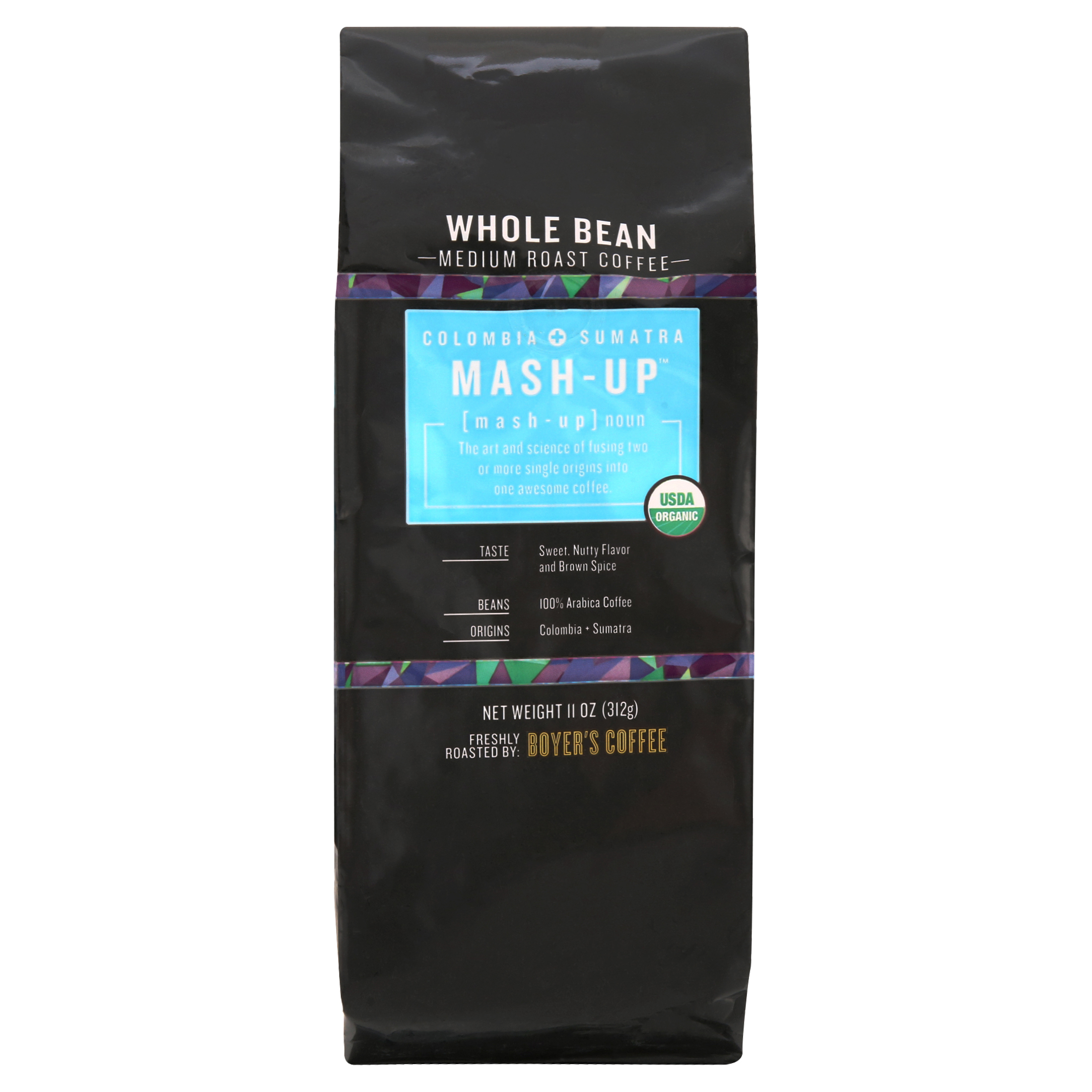 Mash-Up Colombia + Sumatra Blend, Organic Whole Bean Coffee, Medium Roast, 11 Oz