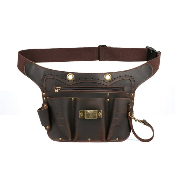 TOURBON Leather Tool Waist Bag Heavy Duty Tool Belt Pouch Quick Release Buckle Adjustable for Electrician Carpenter Brown