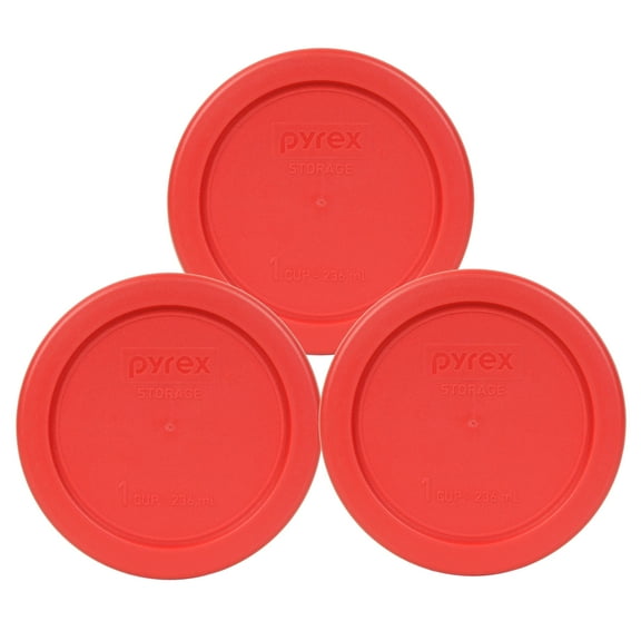 Pyrex 7202-PC Red Round Plastic Food Storage Replacement Lid Cover (3-Pack)