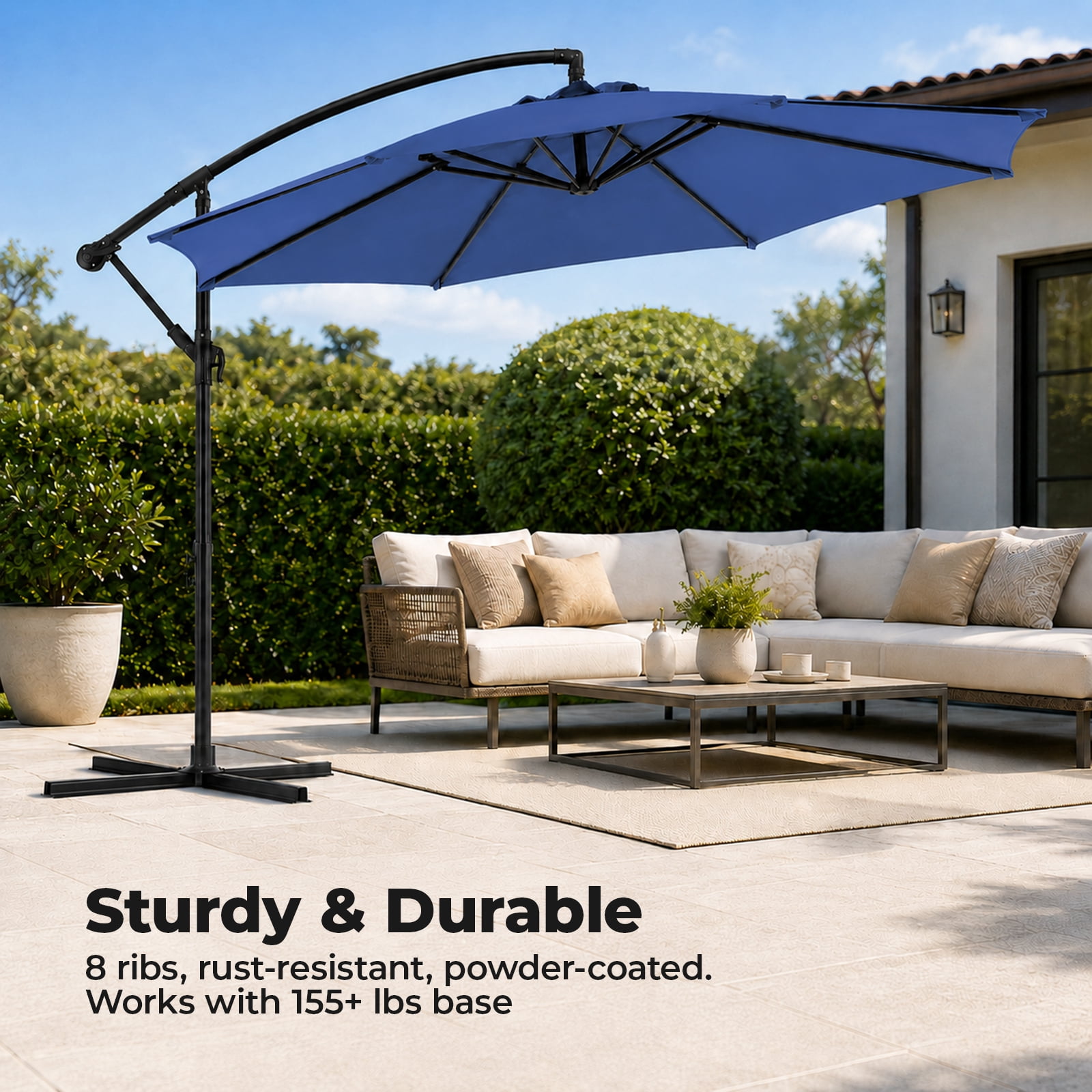 Alvantor 9.8FT Offset Cantilever Patio Umbrella with Crank & 8 Ribs, Easy Tilt Adjustment, UPF 50+ UV Protection for Backyard Patio Lawn