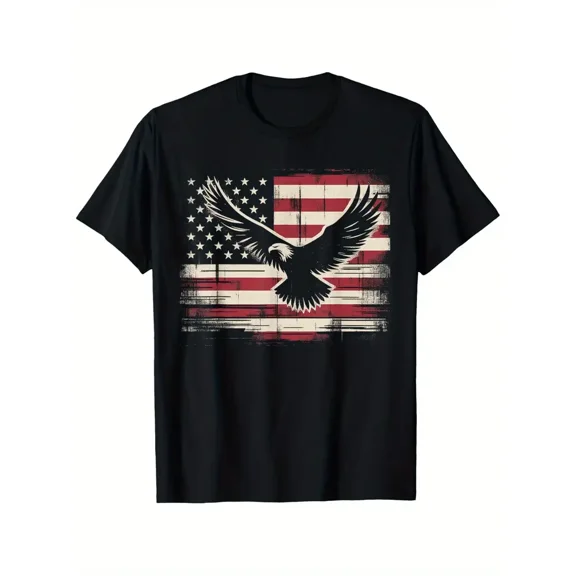 Patriotic Distressed American Flag Eagle Men Plus Size Graphic Tee