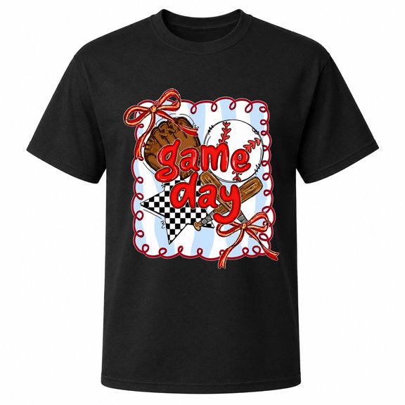 Baseball Game Day Graphic T-Shirt, Unisex Classic Fit, Cotton-Rich 180 GSM, Retro Bows and Sports Design