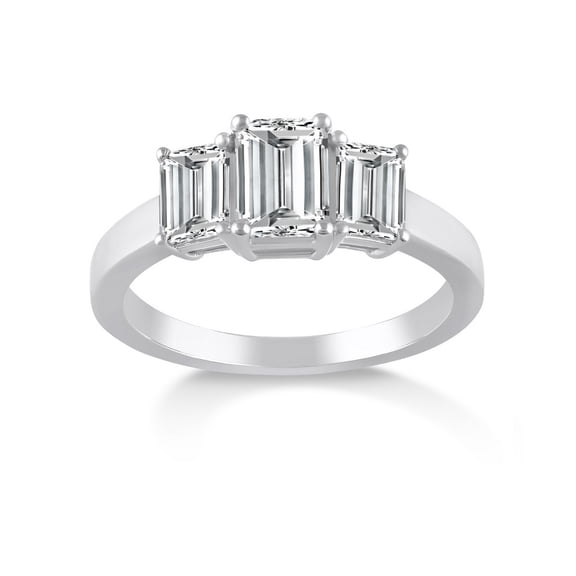 ARAIYA FINE JEWELRY 1 CT.T.W Lab Grown Emerald Shape Diamond Three-Stone Engagement Ring | 14k White Gold 3-Stone Wedding Anniversary Ring 6 | D-F Color and VS Clarity