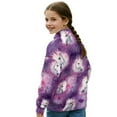 thumbnail image 2 of COEQINE Girls Fashion Quarter Zip Sweatshirt with Collar, Loose Fit Long Sleeve Pullover, Printed Casual Top for Kids and Teens, Ages 7-8, Horse Cherry Blossom Violet, 2 of 7