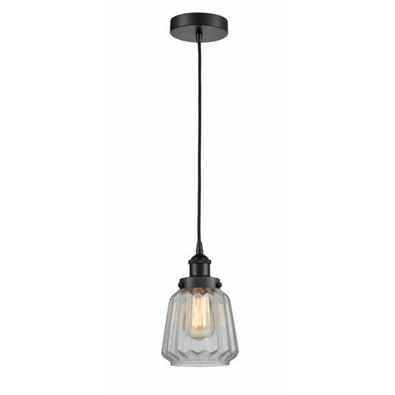 616-1PH-BK-G142-LED-Innovations Lighting-Chatham - 1 Light Mini Pendant In Art Deco Style-11 Inches Tall and 7 Inches Wide Matte Black Clear