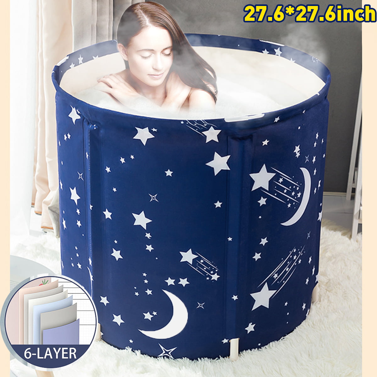 Portable Bath Tub Foldable Bathtub with Lid,Thicken Soaking Bath Tub,for Indoor Adult Shower Relaxation,Long-term Heat Preservation Suitable for Adults D A