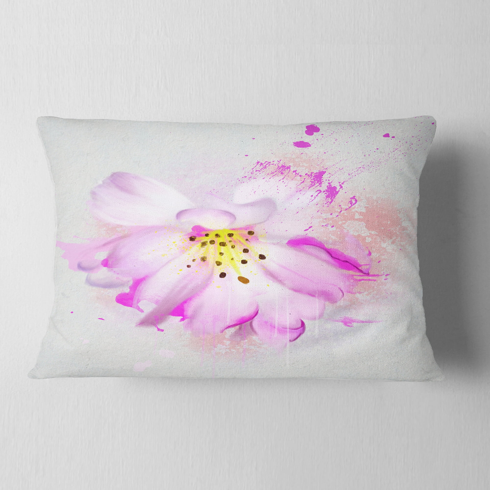 Designart Watercolor Pink Rose Illustration - Floral Throw Pillow - 12x20
