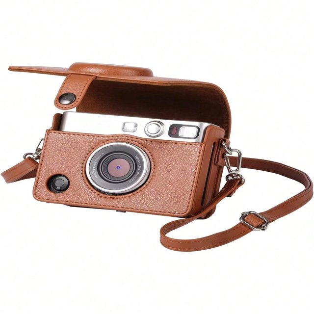 LNGOOR Instax Mini EVO Case - Compatible For Mini EVOPolaroid Mini EVO Instant Camera - Mini EVO Case With Shoulder Strap - In Black Lychee Texture Horizonal Style