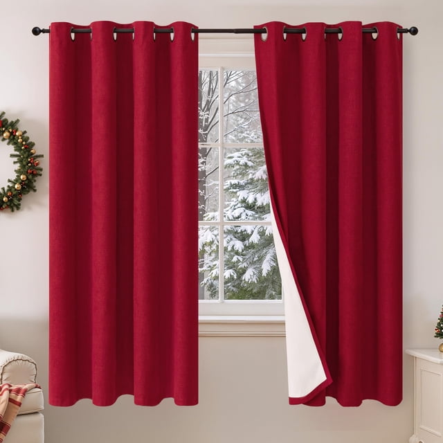 Cortinas opacas Lajode, color rojo navideño, 100% lino, 160 x 160 cm