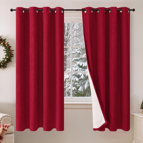 Cortinas opacas Lajode, color rojo navideño, 100% lino, 160 x 160 cm