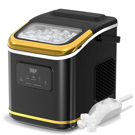 Auseo Countertop Ice Maker, 2 Sizes of Bullet-Shaped, 26Lbs/24H, Self-Cleaning, Maker Machine with Handle and Ice Scoop