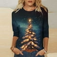 thumbnail image 2 of asdoklhq Fall Tops for Women 2025 Christmas Fashion Women's Casual Print Round Neck 3/4 Sleeve T-shirt Top Blouse Multicolor M, 2 of 5