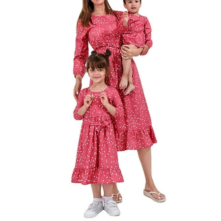 

wybzd Mommy and Me Matching Dresses Casual Boho Dress Family Matching Outfits Set Mother Daughter Dress Princess Dress