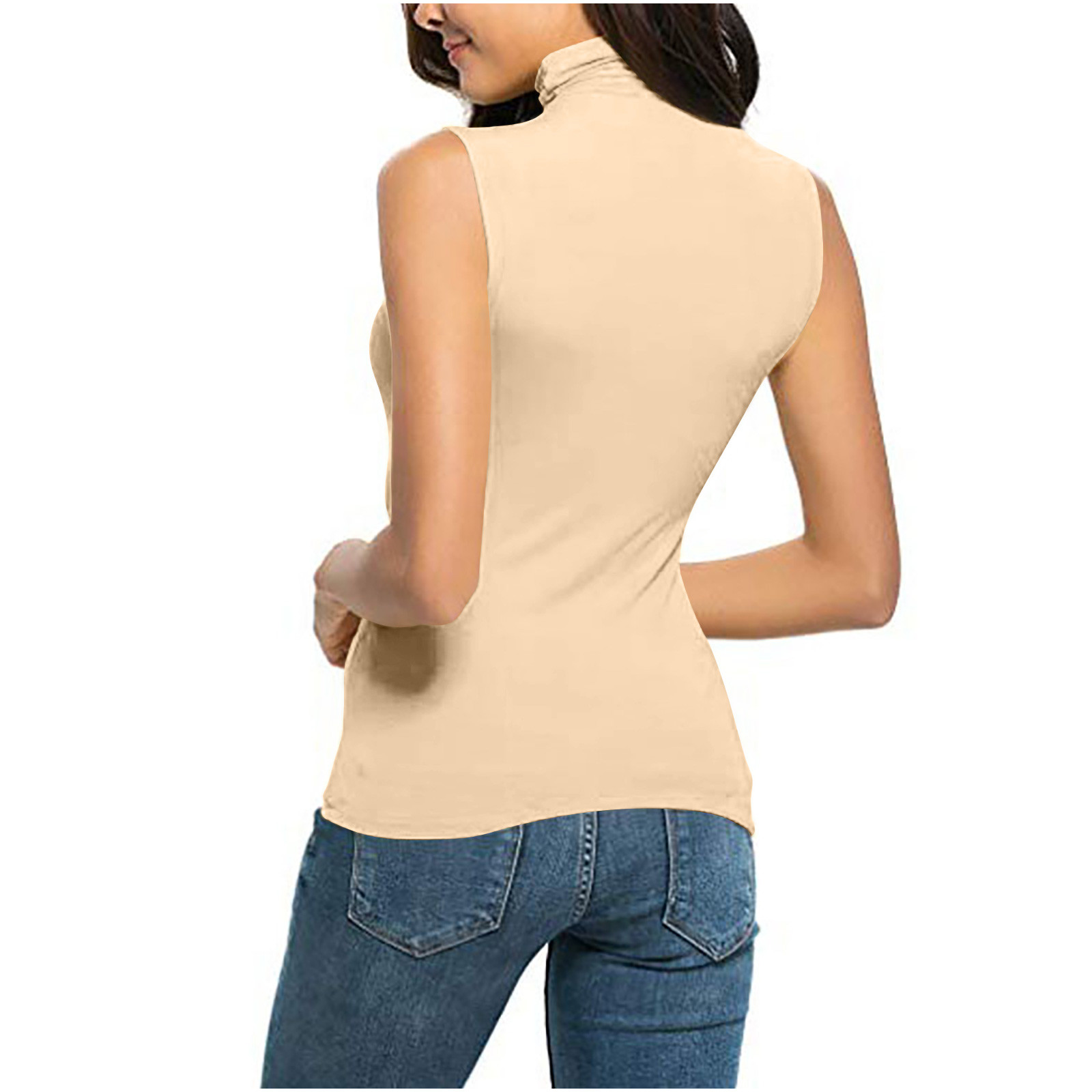 Lolmot Mock Neck Tops for Women Fashion Casual Solid Color Sleeveless ...