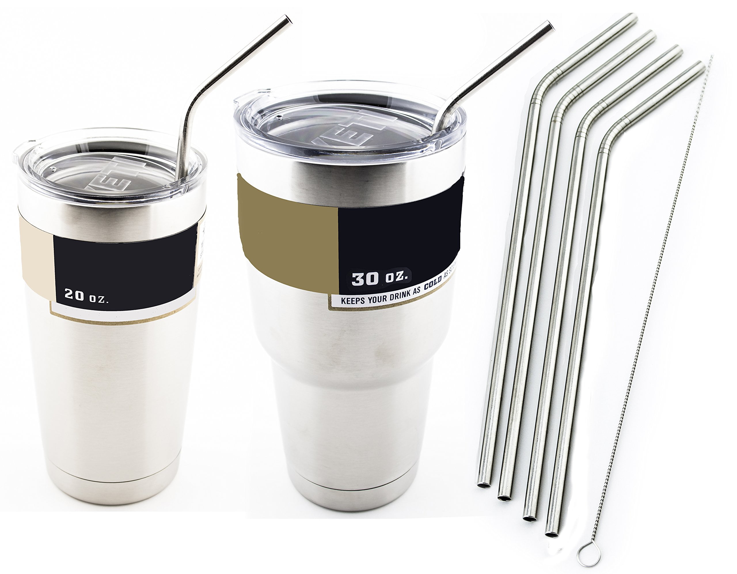 Set of 8 Stainless Steel Drinking Beverage Straws Metal for 20/30oz Tumblers Cup 