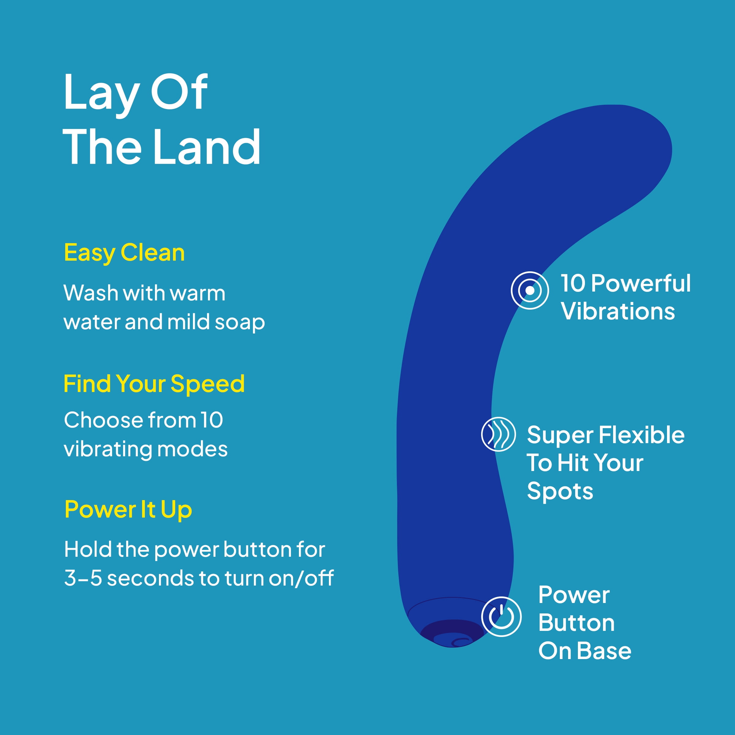 Hello Cake Bendable Vibe Vibrator for Women, Waterproof & Rechargeable Internal Toy with 10 Vibrating Modes, Blue