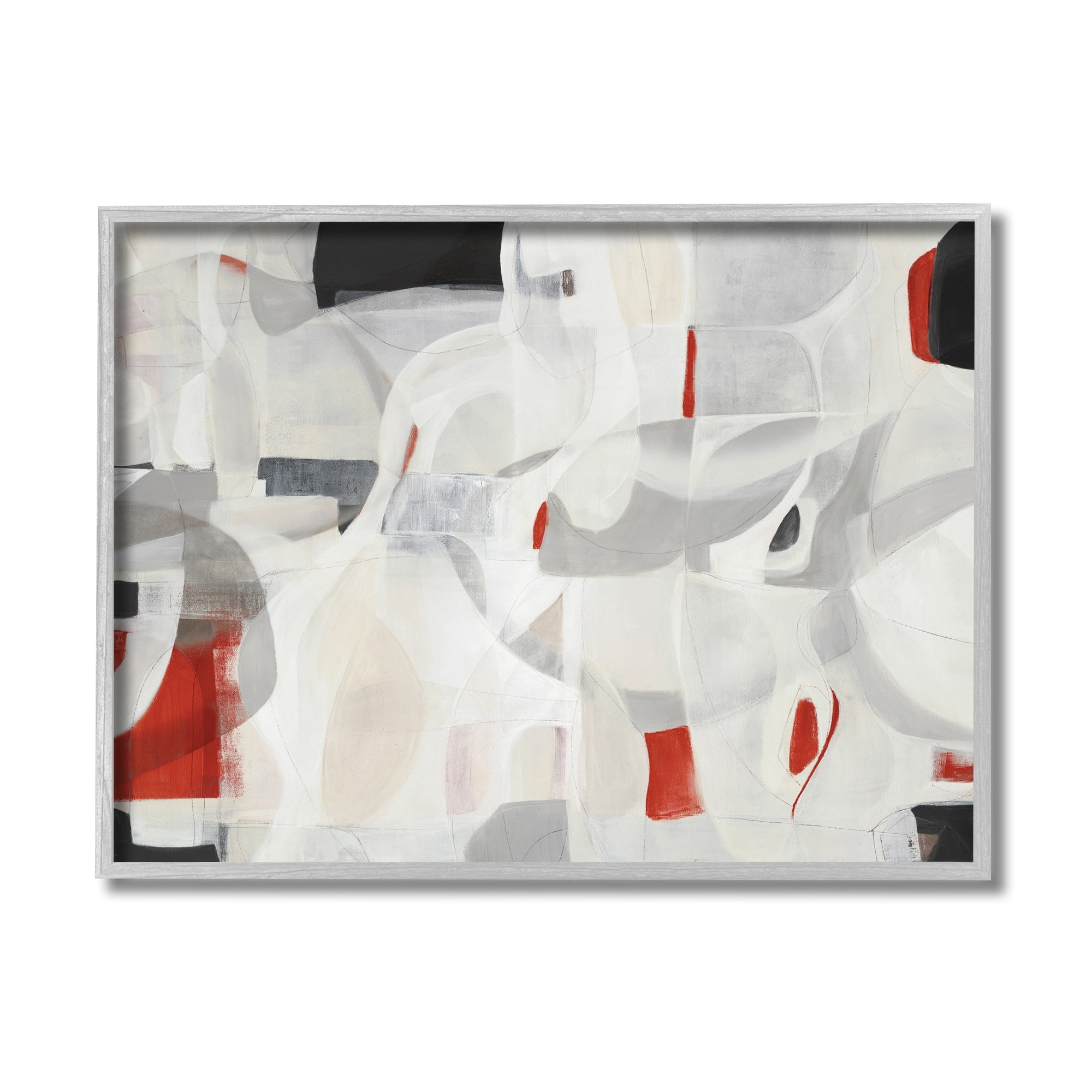 Stupell Industries Contemporary Abstract White Curves Red Highlights,24 x 30,Designed by Kippi Leonard