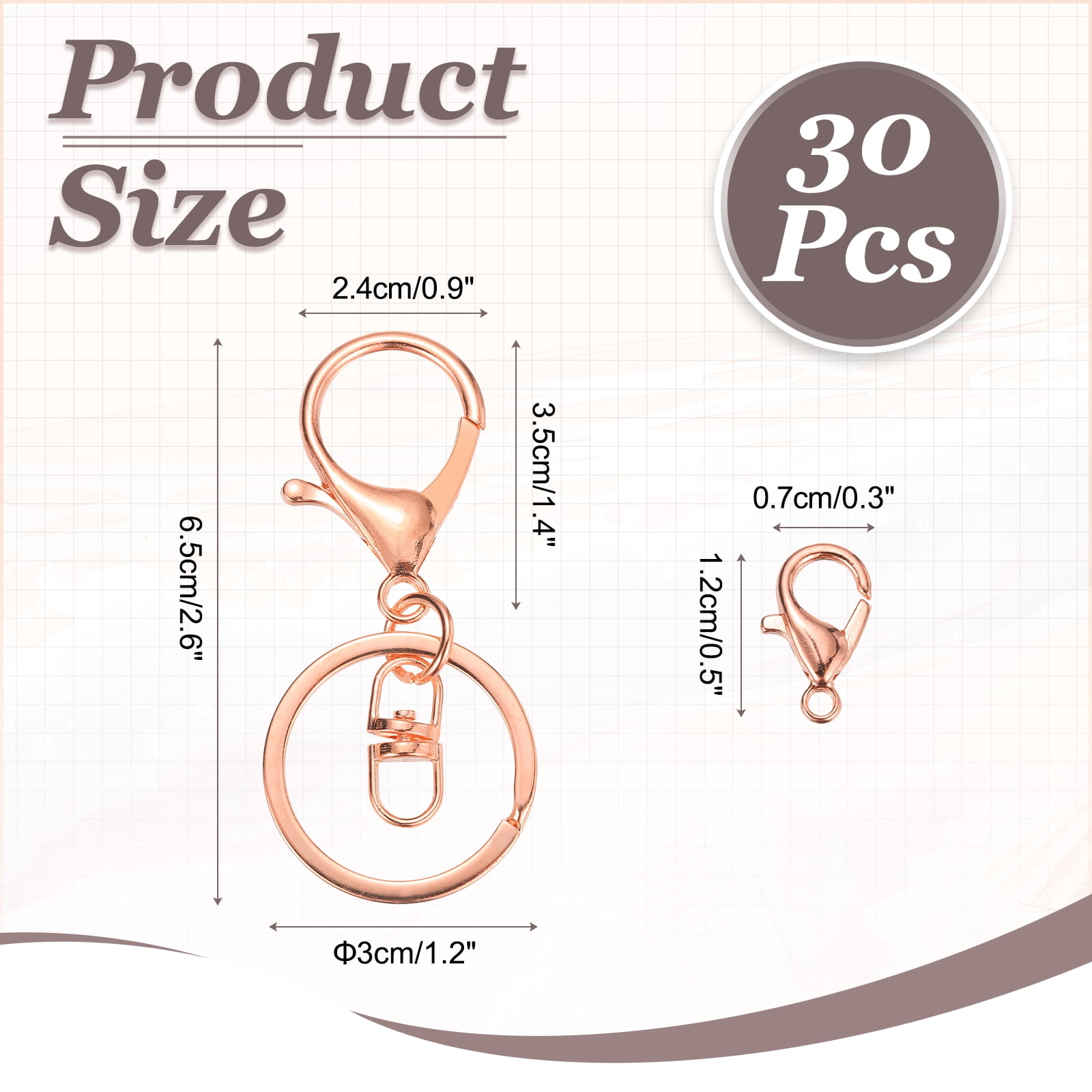 Uxcell Lobster Claw Clasps Keychain, 30 Pcs Metal Lobster Claw Clasp Hook with Swivel Trigger Clip and Keychain Ring for Diy Craft Key Chain Accessories, Rose Gold