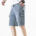 thumbnail image 3 of SWSMCLT Men's Denim Shorts Mid Rise Loose Fit Soft Straight Leg Casual Jeans Distressed Casual Jean Shorts 06 Blue 36, 3 of 4
