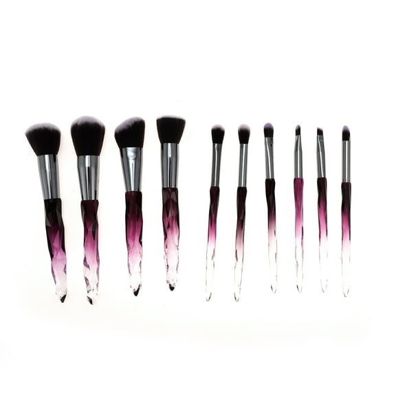 Unique Bargains 10 Pcs Convenient Makeup Brush Set for Business Travel Purple Brown Artificial Fiber Wool Plastic