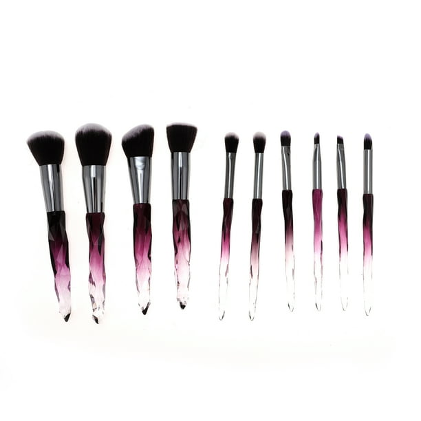 Conjunto de Brochas de Maquillaje Conveniente de 10 Pcs Unique Bargains para Viajes de Negocios Púrpura Marrón de Lana de Fibra Artificial Plástico