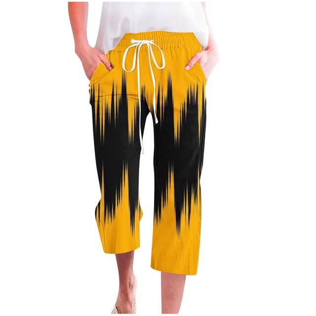 FAIWAD Pantalons Capri en Lin pour Femmes, Poches Larges, Taille Élastique