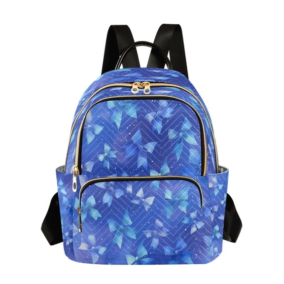 Blue Shining Bows Quilted Backpack Fashion Daypack Commuter Bag for Women 8.5 L