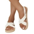 thumbnail image 3 of Wovix Women's Low Heel Sandals Open Toe Adjustable Elastic Strappy Lightweight Slippers Rubber Sole Comfortable Casual Summer Strappy Shoes White 38, 3 of 9