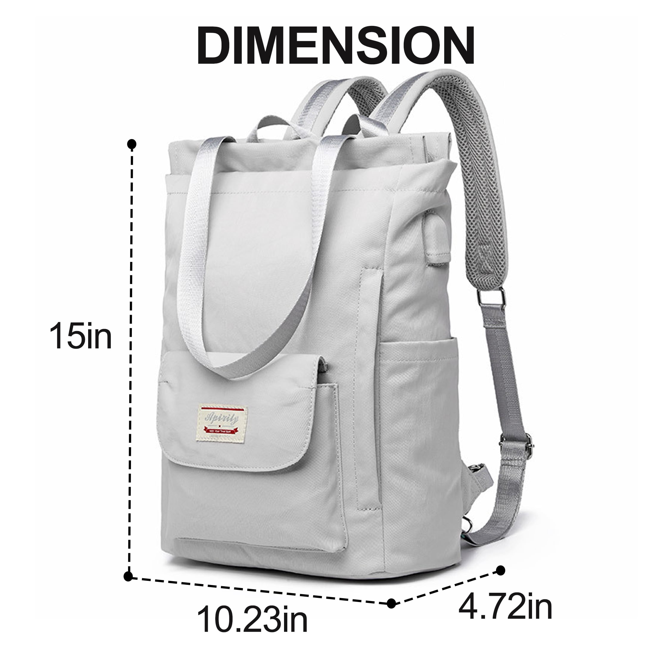 Laptop Backpack for 15.6 inch Tote Backpacks School Bookbag for College Student with USB Charging Port Daypack for Women Men, Work Travel, Grey