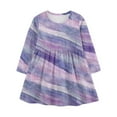 thumbnail image 4 of Odeerbi Niñas Gradient Striped A-Line Vestido de Manga Larga Skater Vestido Retro Vintage Stretchy Escuela Recital Twirly Vestido, 4 of 5