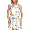 thumbnail image 1 of Vsdgher Robes d'Été Imprimé Dinosaure pour Femmes Robe de Plage Décontractée Col en U Sans Manches Robe d'Été Ample avec Poche, 1 of 7