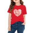 thumbnail image 4 of Girls Heart T-Shirt Valentine's Day Short Sleeve Red Floral Print Kids Top 100% Cotton Casual Tee Ages 4-12,Size 9 T, 4 of 9