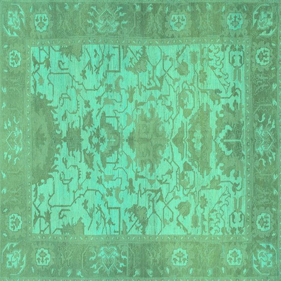 Ahgly Company Indoor Square Oriental Turquoise Blue Traditional Area Rugs, 5' Square