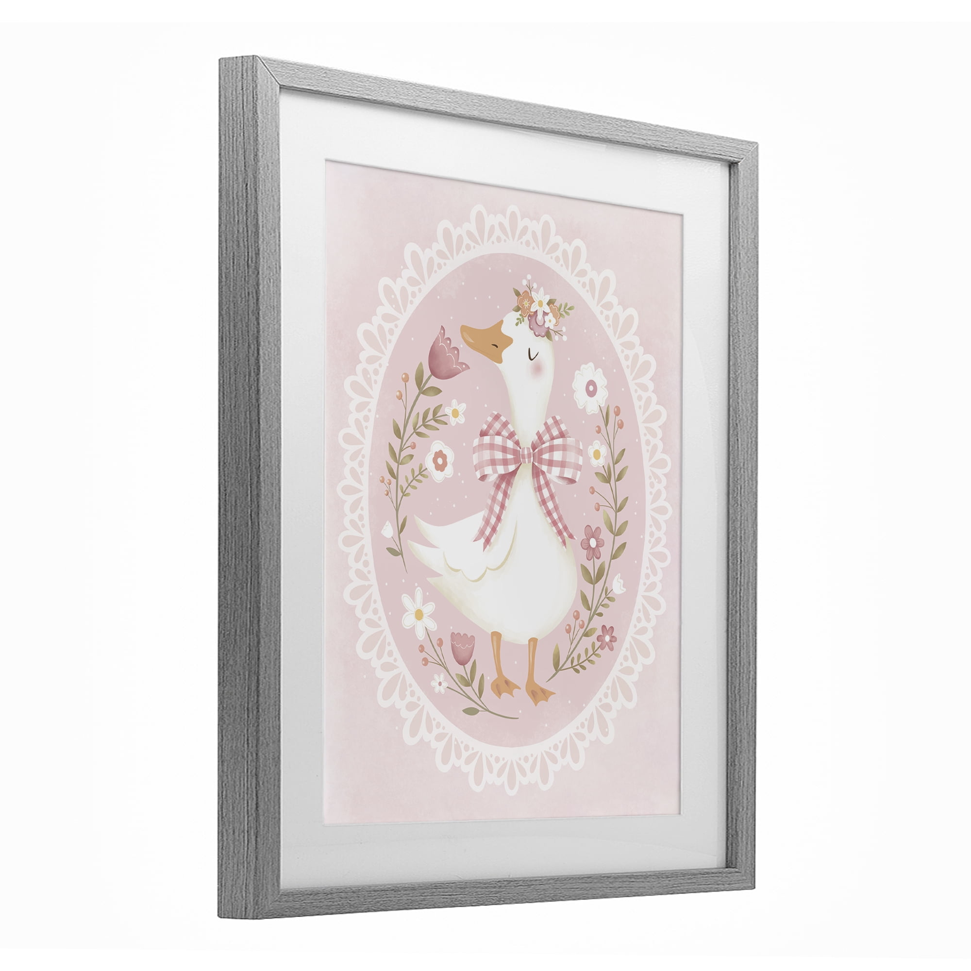 Stupell Industries Pink Floral Spring Goose Gray Framed Print Under Glass, design by Penny Aguilera
