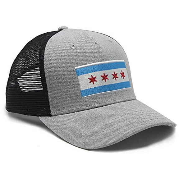 International Tie Chicago Grey Flag Hat  Adjustable One Size Trucker Cap, Baseball, Snapback, Hat Mesh Back with an Embroidered Patch