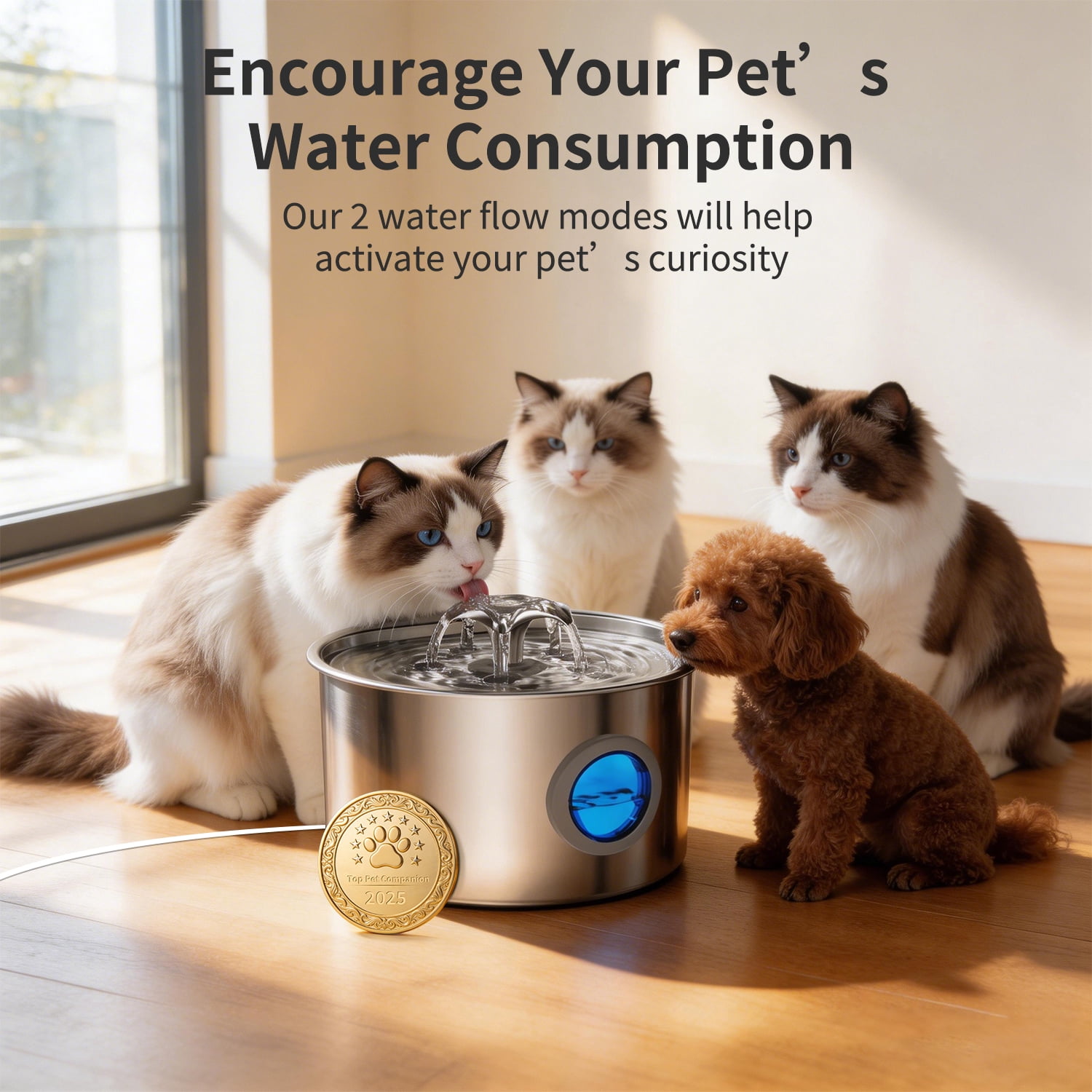 Beteliva Stainless Steel Cat Water Fountain, 108oz/3.2L Automatic Pet Water Dispenser for Cats and Dogs with Replacement Filters