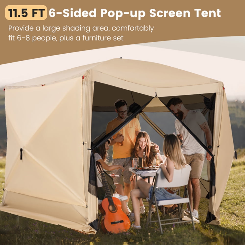 Aimee Lii 11.5 X 11.5 FT Pop-up Screen House Tent with Portable Carrying Bag, Outdoor Portable Tent for Camping, Traveling, Hiking-Coffee