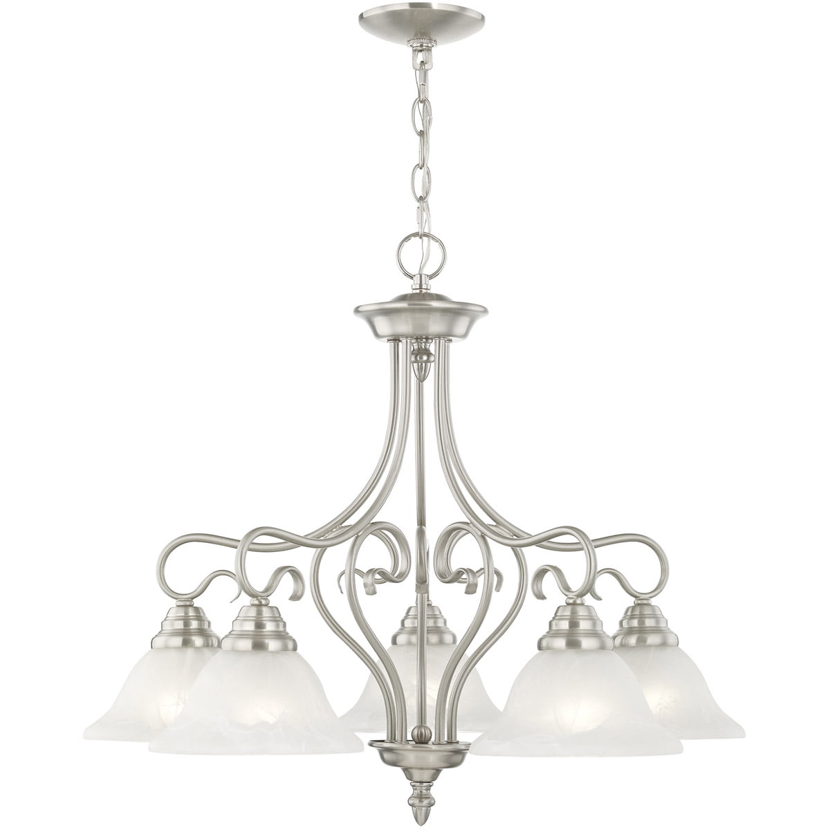5 Light Brushed Nickel Chandelier with White Alabaster Glass Shade