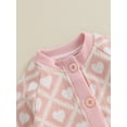 thumbnail image 5 of Suealasg Infant Baby Girl Valentine’s Day Sweater Romper Casual Long Sleeve Button Down Heart Print Jumpsuit 3M 6M 12M 18M 24M Newborn Girls Valentine’s Day Bodysuit, 5 of 9