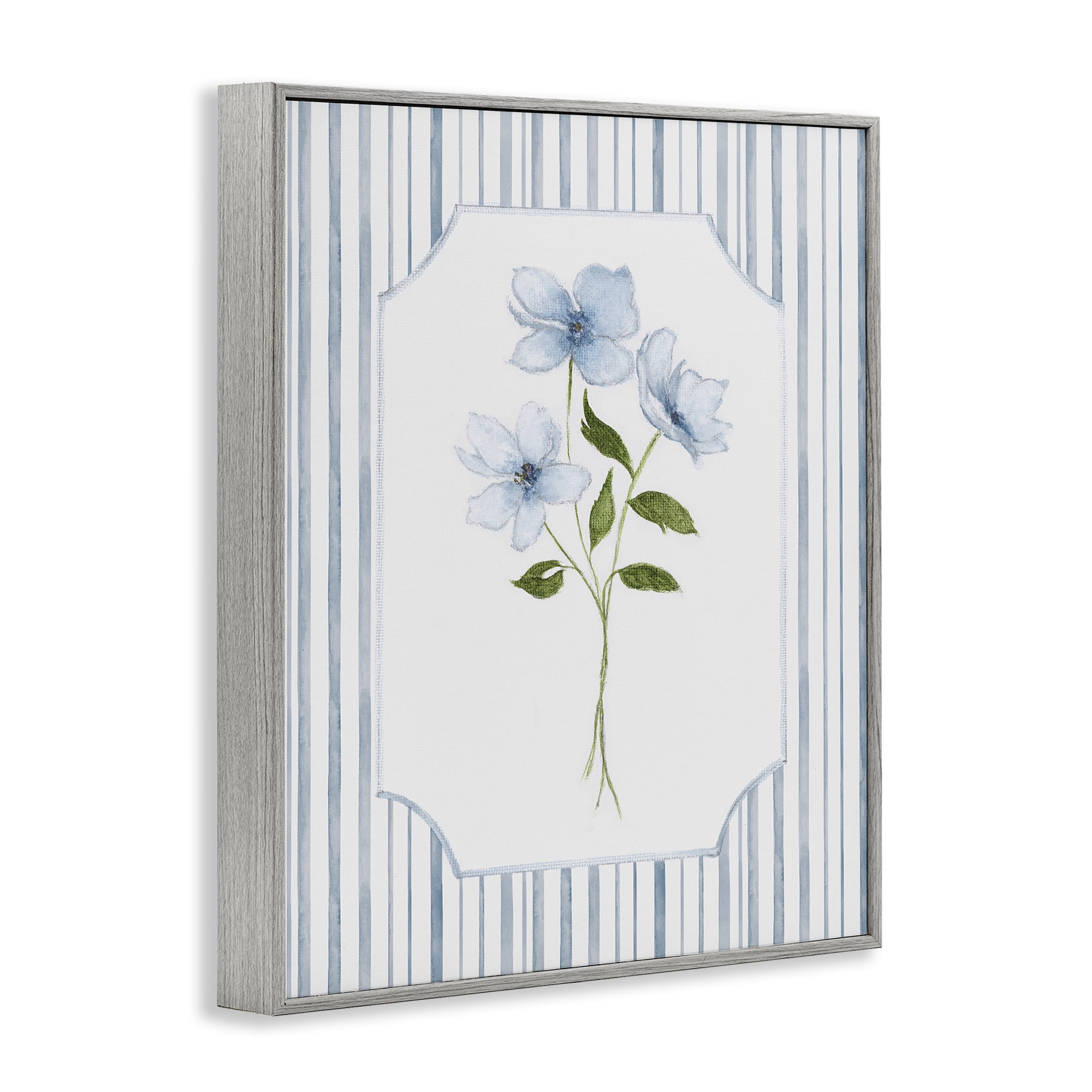 Stupell Industries Soft Blooms & Stripes Gray Framed Giclee Art, design by Tava Studios