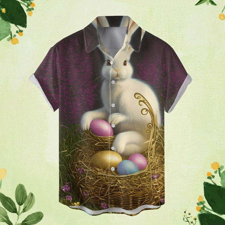 YUHAOTIN Easter Day Fishing Shirts for Men Mens Easter Digital 3D Printing  Short Sleeve Lapel Button Shirt Top Big and Tall Dress Shirts for Men Mens